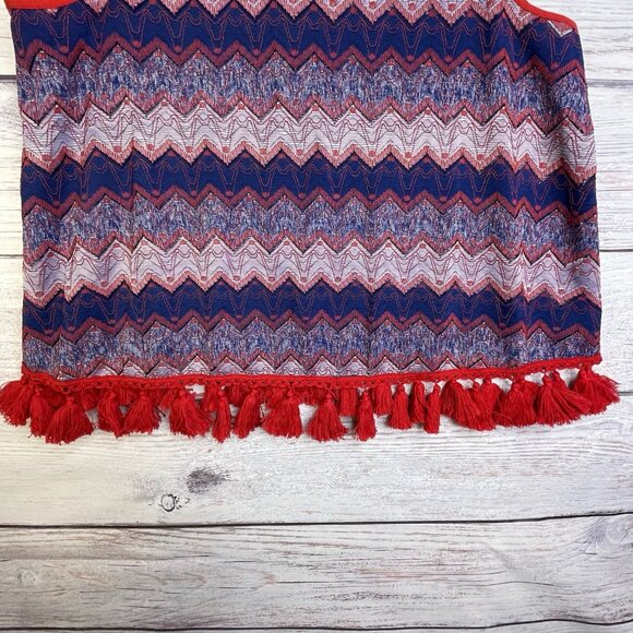 WD NY Women's Sleeveless‎ Tank Tunic Size XL Red Multi Color Chevron Tassels - Picture 3 of 13
